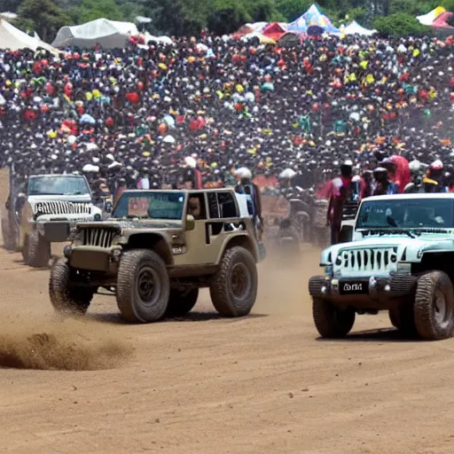 Image similar to a jeep racing aginst stampede in africa