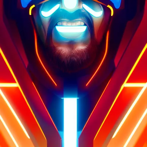 Image similar to tron legacy jesus, face closeup, laughing, diffuse lighting, hyper realistic, concept art, intricate, hyper detailed, smooth, sharp focus, illustration, trending on artstation, art by greg rutkowski and james gurney and alphonse mucha