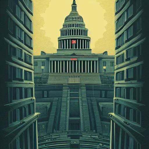 Prompt: the rise of a dystopic goverment, by jeffrey smith, tim biskup, behance contest winner, wallpaper, digital illustration