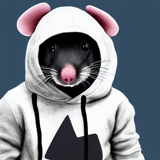 Prompt: a full body shot of a cute rat wearing a hoodie looking into the camera, furry art, furaffinity, deviantart, symmetrical, highly detailed