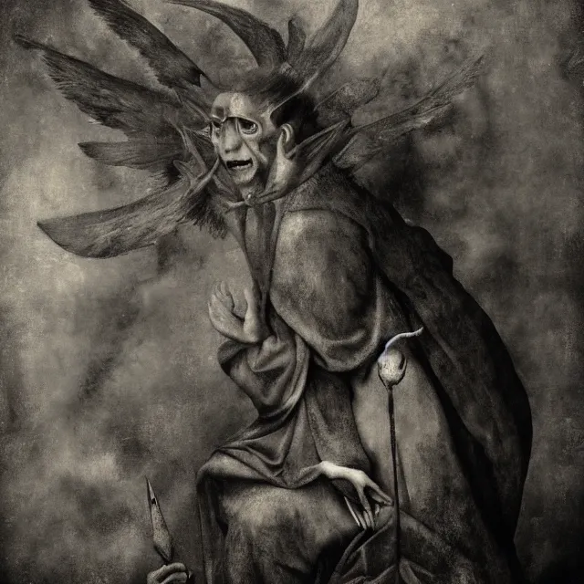 Prompt: photo of mephistopheles by hieronymus bosch, octane render, 8 k uhd, joel peter witkin, annie liebovitz. gustave dore,