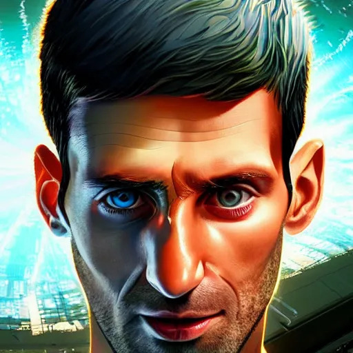 Image similar to a beautiful digital artwork of a cyborg novak djokovic by artgerm, tooth wu, dan mumford, beeple, wlop, rossdraws, james jean, marc simonetti. intricate, epic lighting, cinematic composition, hyper realistic, 8 k resolution, unreal engine 5