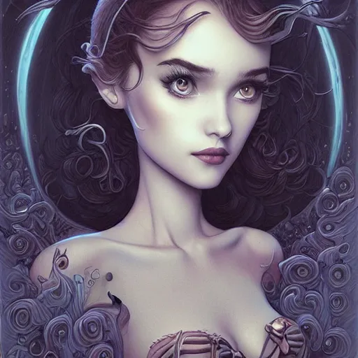 Image similar to Lofi portrait, Pixar style by Joe Fenton and Stanley Artgerm and Tom Bagshaw and Tim Burton, side glance