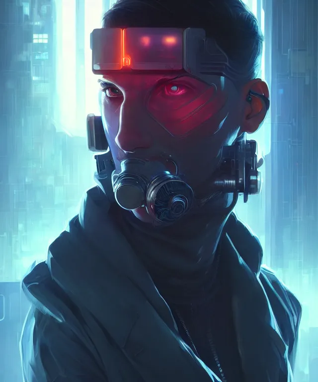 Image similar to cyberpunk hacker man portrait, sci - fi face, elegant, highly detailed, digital painting, artstation, concept art, smooth, sharp focus, illustration, art by artgerm and greg rutkowski and alphonse mucha