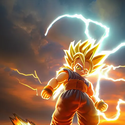 Prompt: tabby cat going super saiyan, golden hour, fantasy, sharp focus, digital art, hyper realistic, 4 k, unreal engine, highly detailed, hd, dramatic lighting by brom, trending on artstation, goku