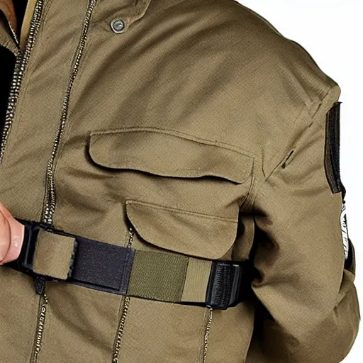 Prompt: cargo buckskin jacket tactical toolbelt pockets