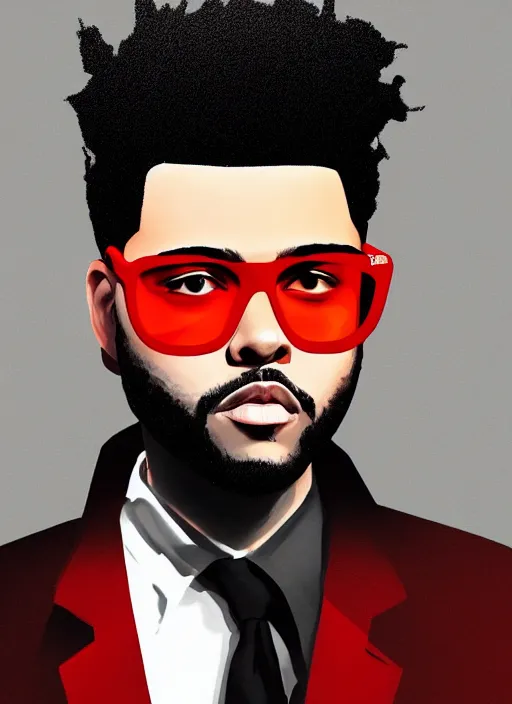 a portrait of The Weeknd with a red suit and glasses, | Stable ...