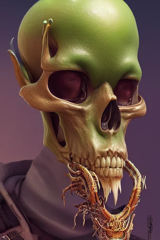 Prompt: realistic render portrait of a jade alien skull, intricate, dystopian toy, sci-fi, extremely detailed, digital painting, sculpted in zbrush, artstation, concept art, smooth, sharp focus, illustration, chiaroscuro lighting, golden ratio, incredible art by artgerm and greg rutkowski and alphonse mucha and simon stalenhag