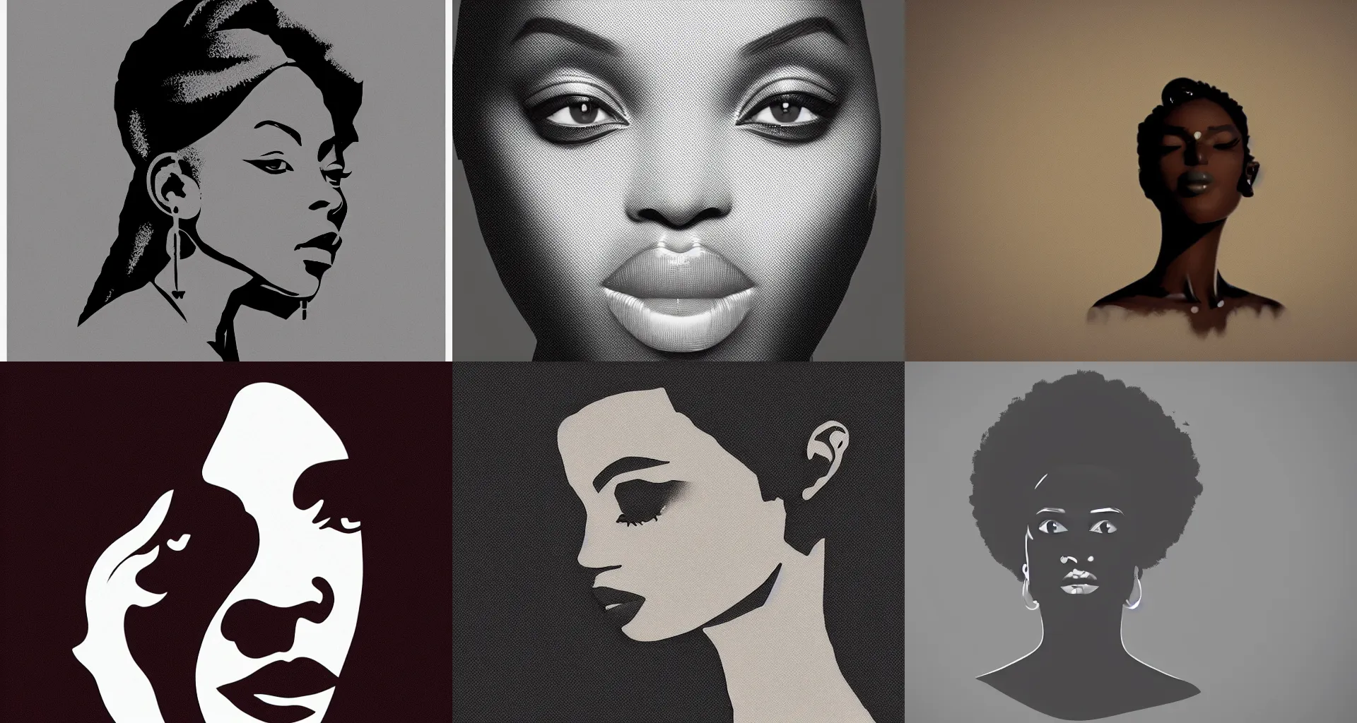 Prompt: black woman portrait stencil siluette, featured in artstation, octane render, cinematic, elegant, intricate, 8k