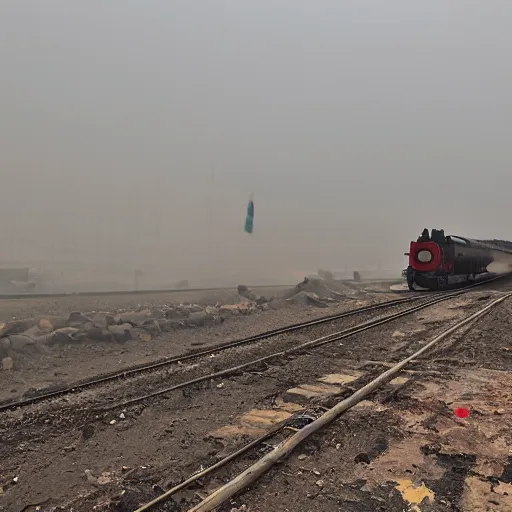 Image similar to industrial mine, pollution, haze, baotou china, steam train,
