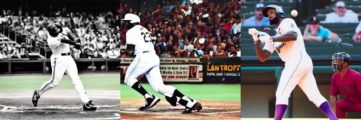 Prompt: Photograph of LeBron James, at bat for the Birmingham Barons