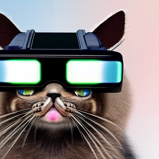 Image similar to crypto trading lyoki kitten from the future, wearing a cool vr headset 8 k hyperrealistic, trending on artstation