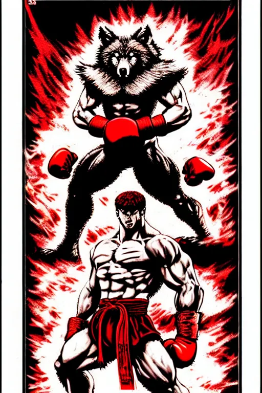 Prompt: extreme long shot. 8 bit nes graphics. antropomorphic muscular masculine wolf. kickboxer fighter, in shorts. wolf head. fine details, very sharp, art from nes game cartridge, 8 0's, vhs artefacts, vaporwave style, marc simonetti and hermann nitsch. streetfighter