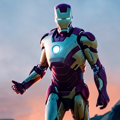 Image similar to film still of Kevin Bacon as Tony Stark in Ironman armor without the head piece in the new Avengers movie