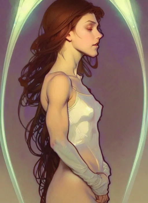 Prompt: digital character concept art by artgerm and greg rutkowski and alphonse mucha. clear portrait of a modern young wife blessed by god to uncontrollably grow overwhelmingly perfect!! blonde, in clothes! feminine well - formed holy body!! light effect. hyper detailed, glowing lights!! intricate, elegant, digital painting, artstation, smooth, sharp focus