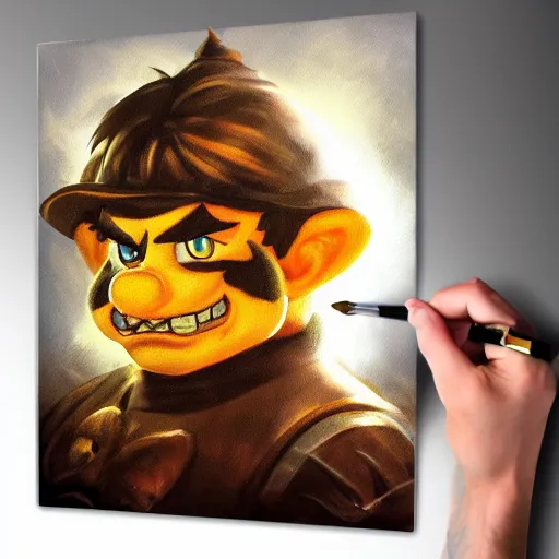 Prompt: A portrait painting of Bowser in the style of Frank Frazetta, 4k, Highly Detailed, Dark Fantasy, Epic Lighting