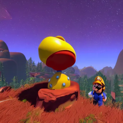 Image similar to An in-game screenshot of super mario in the Outer Wilds, 4k HD