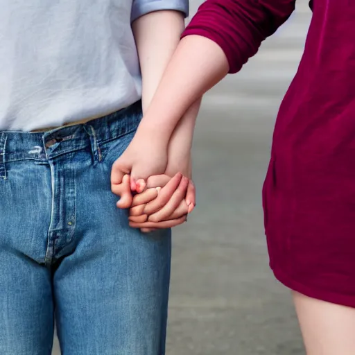 Image similar to a photograph of two non-binary people holding hands,