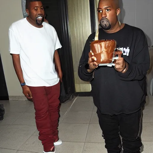 Prompt: extremely fat Kanye west eating Nutella from the bottle