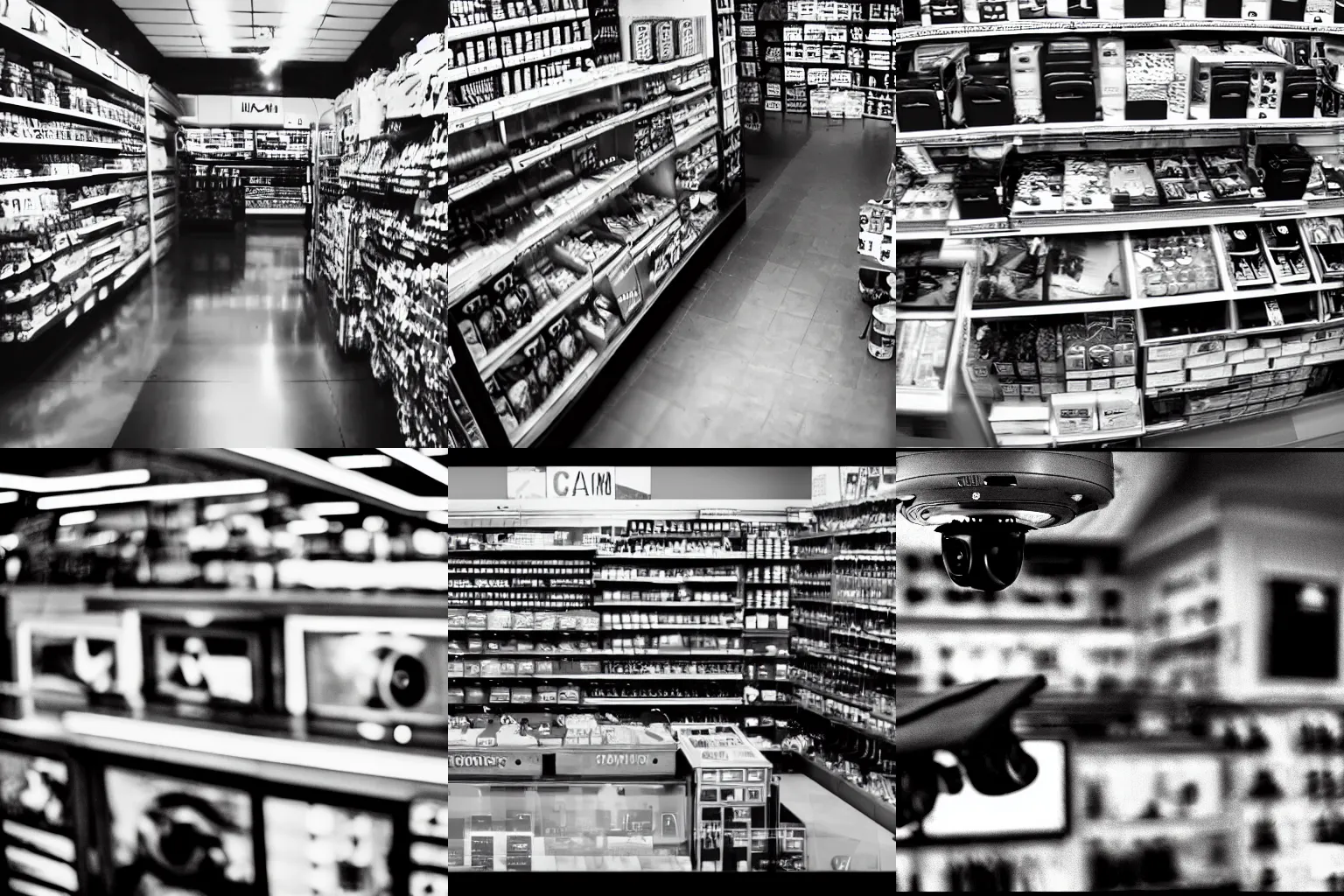 Prompt: surveillance Cam Video, the store, black and white with mixed noise,