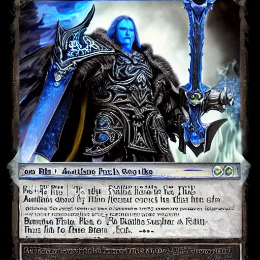 Image similar to “ arthas the lich king with his sword on blue fire ”