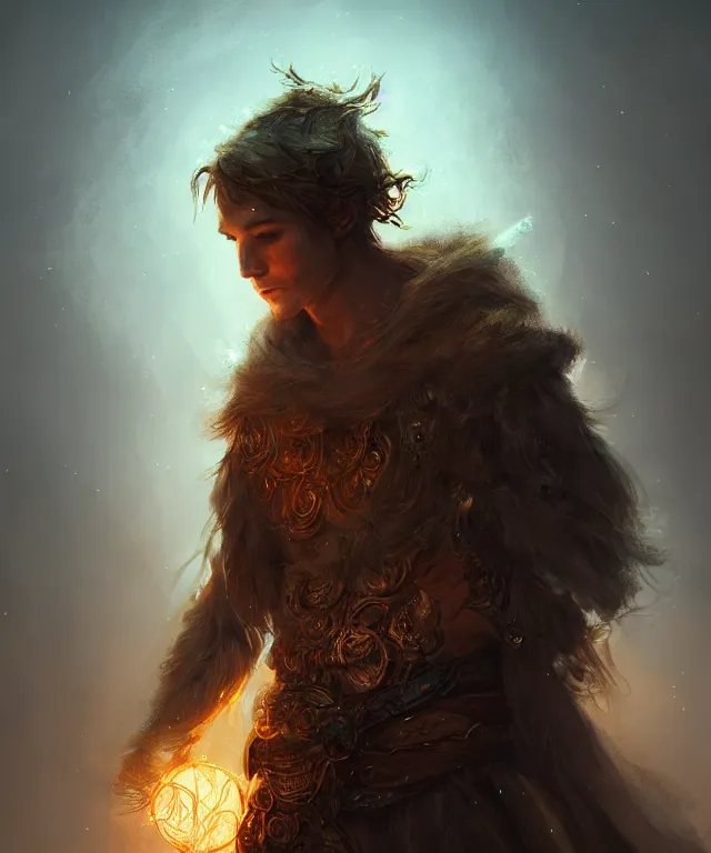 Prompt: a male druid, fully clothed, glowing energy, fantasy, intricate, cinematic lighting, highly detailed, digital painting, artstation, concept art, smooth, sharp focus, illustration, subject in the middle of the frame, art by wlop