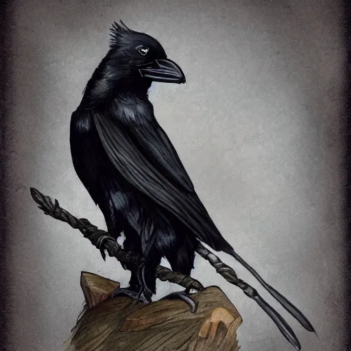 Prompt: a crow that is a corvid fighter monk, dungeons and dragon, portrait