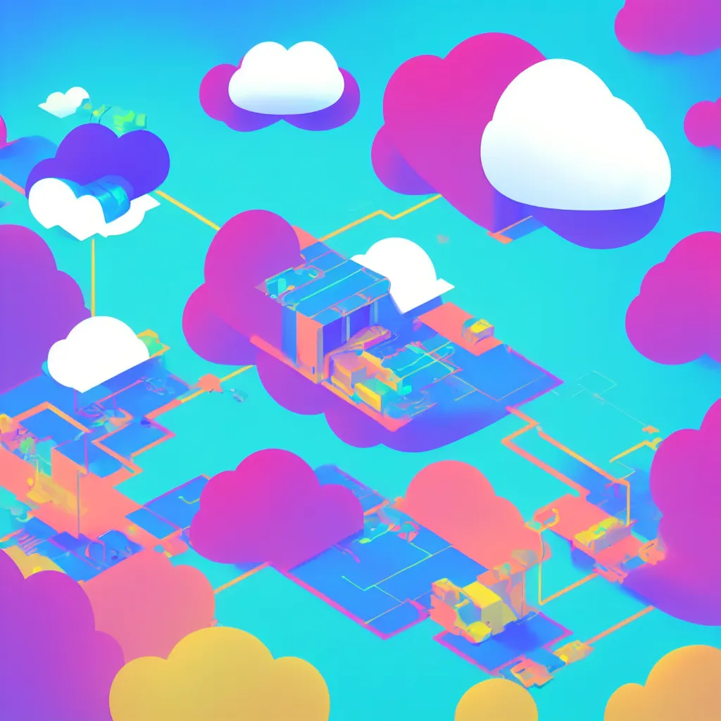 Image similar to a simple micro-service deployed to a public cloud, security, attack vector, trending on Artstation, painting by Jules Julien, Leslie David and Lisa Frank, muted colors with minimalism