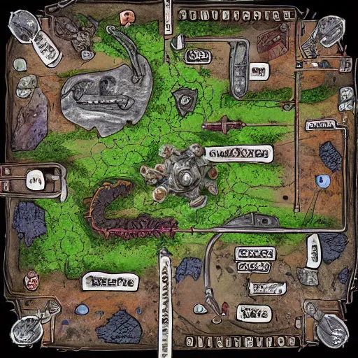 Prompt: dungeons and dragons battle map. old scrapyard. high def illustration. top down battle map..