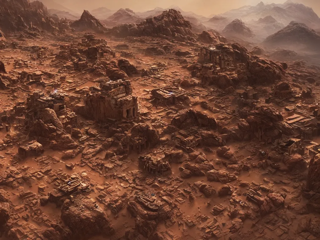 Image similar to Dharamshala!!!!! on Mars!, exterior wide shot, volumetric, epic, cinematic, highly detailed, intricate, by Raphael Lacoste, Eddie Mendoza, Alex Ross, Pilar Gogar, matte painting, 8K HDR