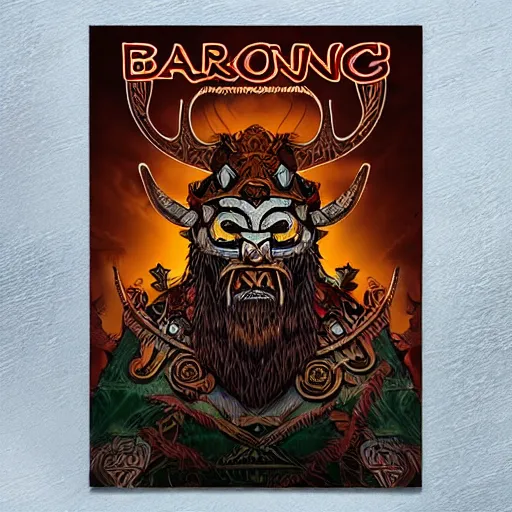 Image similar to barong family member, viking warrior, viking beard, reindeer horns, runic inscription, mammoth, wiwek, mara demon, one single tribe member, jungle, one single mask, dark, ancient warrior, tribal, inner glow, art by dan mumford and justin gerard