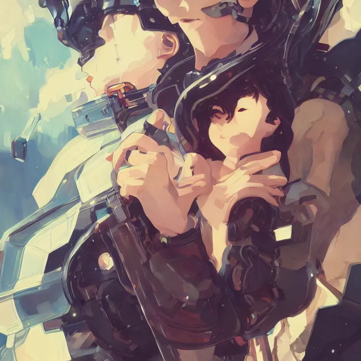 Image similar to anime portrait yor forger, futuristic science fiction, mucha, hard shadows and strong rim light, art by jc leyendecker and atey ghailan and sachin teng