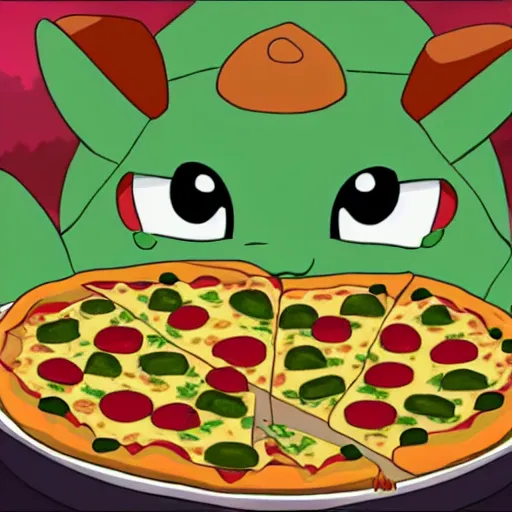 Prompt: bulbasaur eating pizza cinematic, hyper realism, high detail, 8k