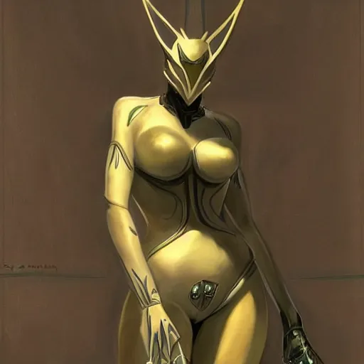 Image similar to Stunning painting of Saryn Prime warframe doing an elegant pose