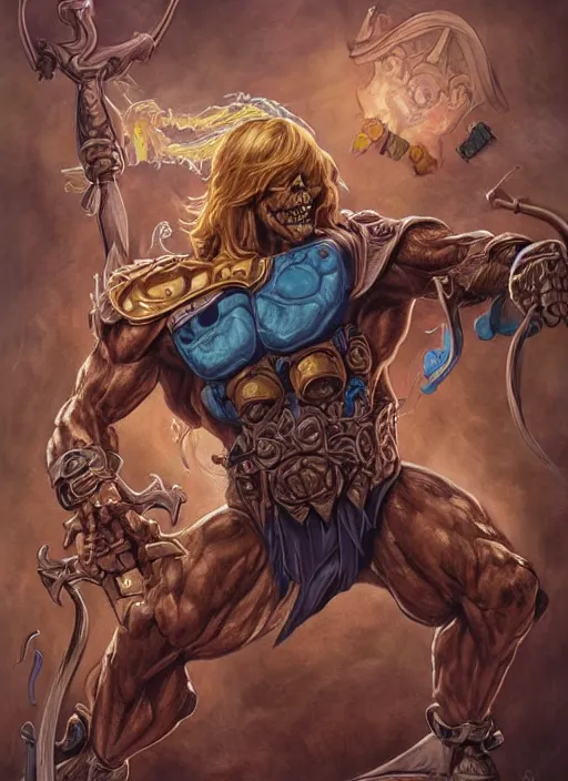 Image similar to portrait of He-man and Skeletor fused together in The Fly (1986), intricate, highly detailed, centered, digital painting, artstation, concept art, smooth, sharp focus, illustration, artgerm, donato giancola, Joseph Christian Leyendecker, WLOP, Artgerm