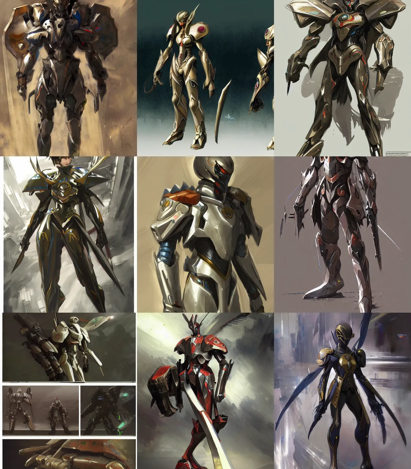 Prompt: Code Geass video game armor concept art, muted colors, intricate painting, by Craig Mullins, artstation, hyper detailed, cinematic