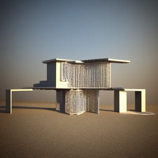 Image similar to parametric architectural design 3 d model in the desert