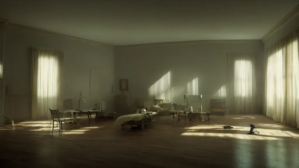 Image similar to the house in the house in the house, film still from the movie directed by denis villeneuve and david cronenberg, with art direction by salvador dali, wide lens