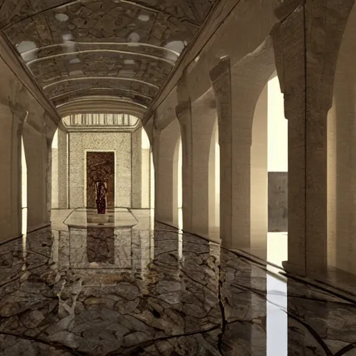 Image similar to the grand magical entrance, marble floors, art by kotaro chiba, volumetric lighting, epic composition