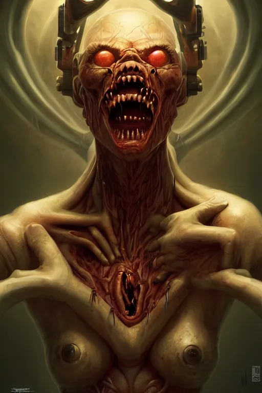Image similar to beautiful cinematic horror poster, hybrid from doom and art direction by darius zawadzki ; by artgerm ; wayne reynolds art station ; cinematic quality character render ; low angle ; ultra high quality model ; production quality cinema model ;