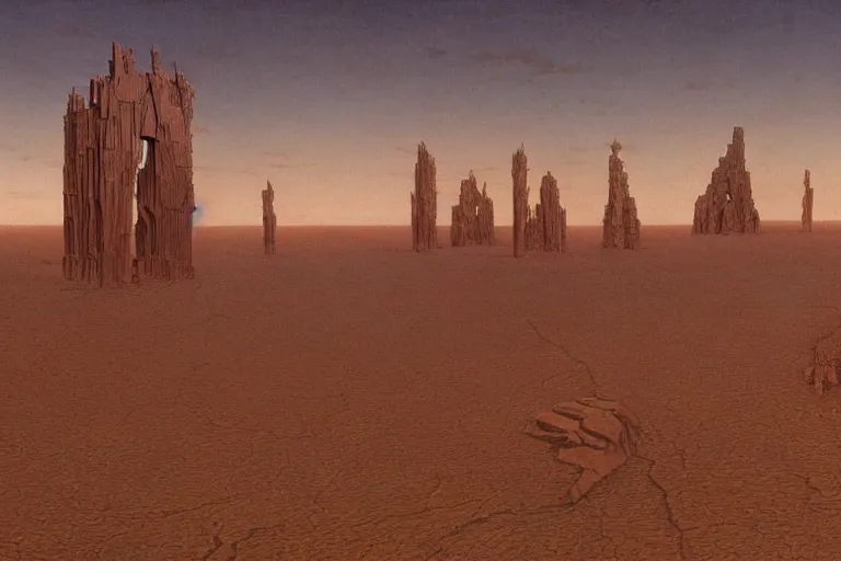 Image similar to intricate, 3 d, endless wastes vast desert, style by caspar david friedrich and wayne barlowe and ted nasmith