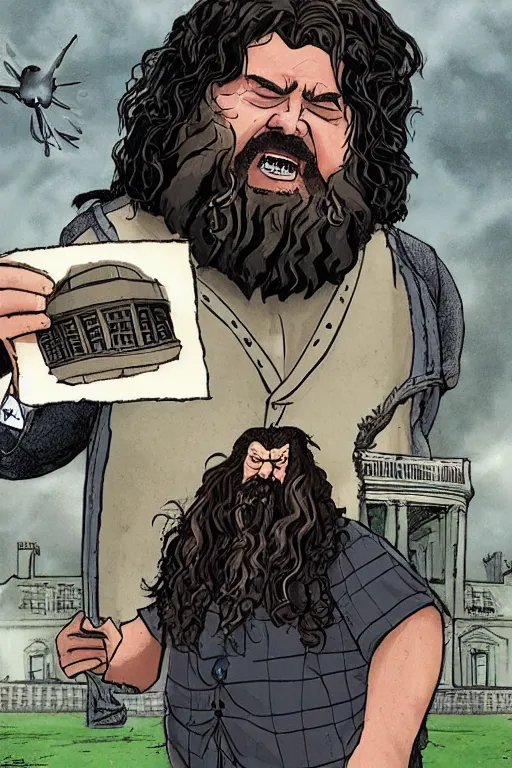 Image similar to hagrid blows up the white house