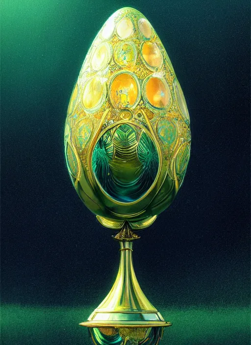 Prompt: faberge - adamant egg and andel shine, hyperrealism, no blur, 4 k resolution, ultra detailed, style of alexander trufanov, ismail inceoglu, tyler edlin, syd mead, carlos schwabe