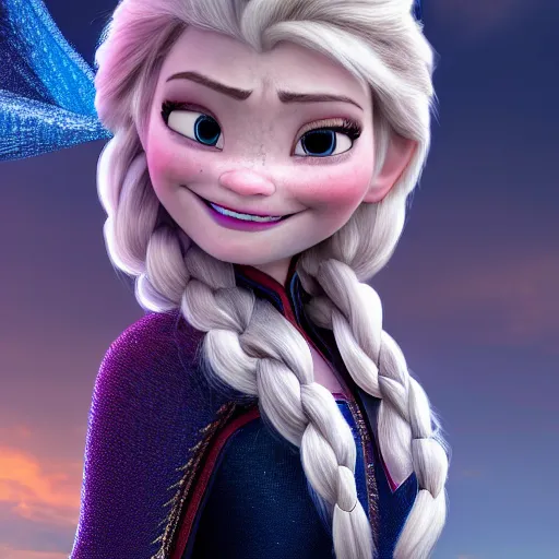 Image similar to newest avenger Elsa from frozen, promo photo, hyper detailed, octane render, 4k, dramatic, cinematic lighting