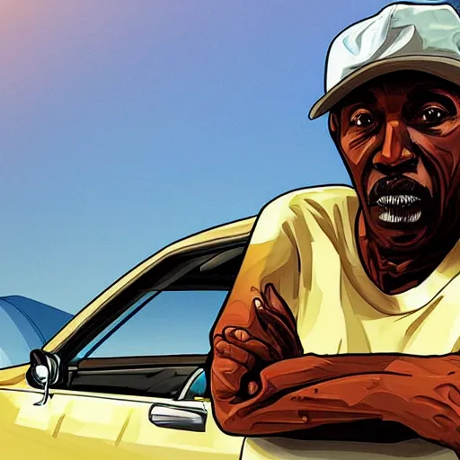 Image similar to old black man in car, gta san andreas art