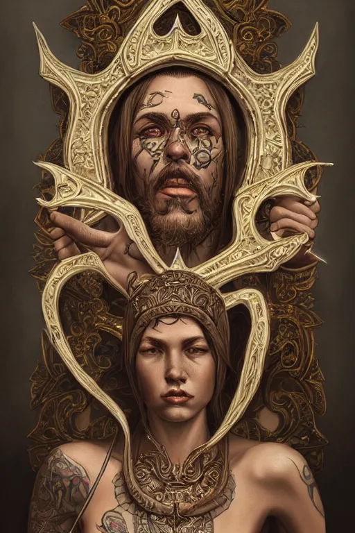 Prompt: gangster saints with saint tatto!!, intricate, elegant, highly detailed, digital painting, artstation, concept art, smooth, sharp focus, illustration, art by ortner and mike dargas and marco grassi, 8 k