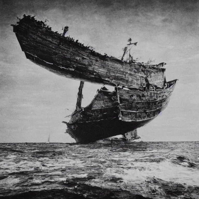 Image similar to the ship of theseus wrecked upon the night's plutonian shore, 35mm photography by Edgar Allan Poe