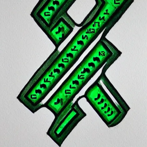 Image similar to tattoo of matrix code, encrypted, 2 4. 0 4. 2 0 1 6, green, hand drawn