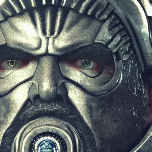 Image similar to portrait of george lucas as the emperor of humanity from warhammer 4 0 k in gears of war, splash art, movie still, cinematic lighting, dramatic, octane render, long lens, shallow depth of field, bokeh, anamorphic lens flare, 8 k, hyper detailed, 3 5 mm film grain