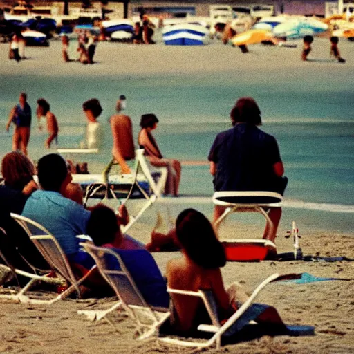 Image similar to a photo of people at the beach, by william eggleston, 1976